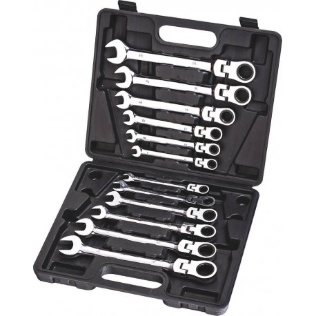 Coffret de clé mixte articulées à cliquet de 8 à 19mm 72 dents stilker 12715