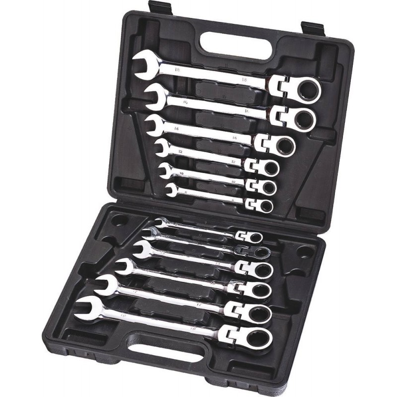 Coffret de 12 clés mixte articulées à cliquet de 8 à 19mm - 12715