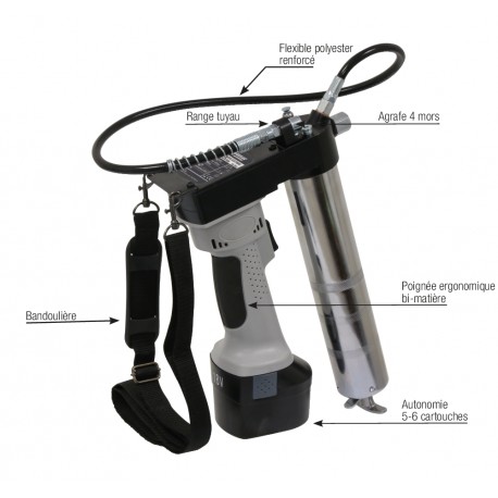 Pompe à graisse 18V avec 1 batterie Ni-Mh - Drakkar Equipement