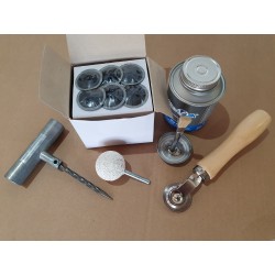 Kit réparation de pneus avec 24 champignons 6 mm, colle 225 ml, meule, roulette