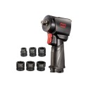 Clé à chocs 1/2" M7 ultra compacte 900 Nm avec 6 mini douilles métriques + embout 1/4" – Jumbo Hammer – 104 mm