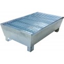 Bac de rétention en acier capacité de rétention 220 L pour 2 fûts de 200 L avec caillebotis galvanisé amovible et pieds en U
