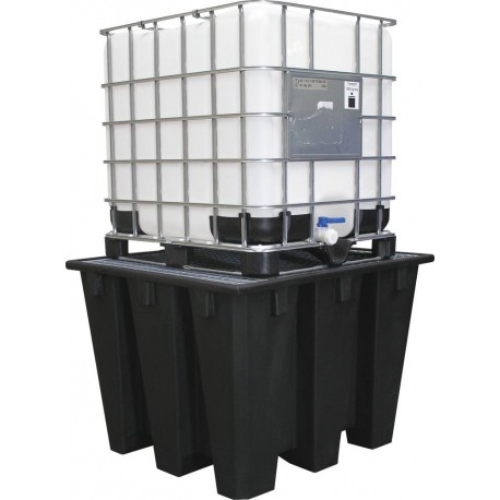 Bac de rétention 1100L PE avec caillebotis acier - format compact pour 1 IBC