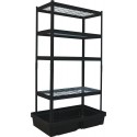 Étagère métallique 4 tablettes avec bac de rétention PE 60 L, charge 1000 kg et résistance aux produits chimiques