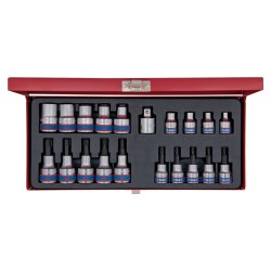 Coffret de douilles et douilles tournevis TORX® 3/8" et 1/2" avec accessoires - 20 pièces