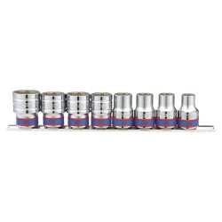 Jeu de douilles métriques 1/2" 6 pans sur rail - 8 pièces