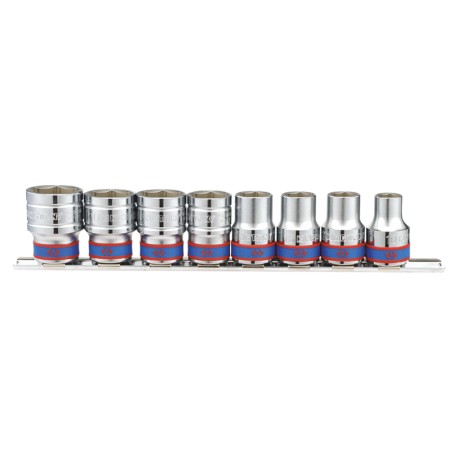 Jeu de douilles métriques 1/2" 6 pans sur rail - 8 pièces