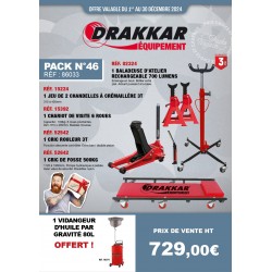 Pack atelier N°46 chandelle + chariot de visite + cric rouleur 3T + cric de fosse 500kg + baladeuse