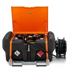 Cuve de ravitaillement essence 330 litres avec enrouleur 10m, pompe 12V et avec capot