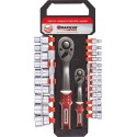 Cliquets 1/4" et 1/2" 72 dents avec 23 douilles de 4 à 24mm et rallonges - présentoir de 27 pcs