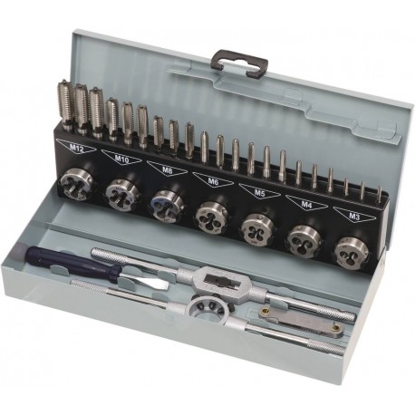 Taraud et filière M3 à M12 3 passes - coffret de 32 pcs - 14720 - Drakkar equipement