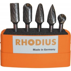 Fraise métallique sur tige 9,6mm - coffret PVC de 5 pcs - Rhodius
