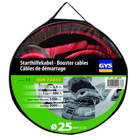 Câbles de démarrage 500A Ø25mm² 3,5 m - Pinces isolées - GYS