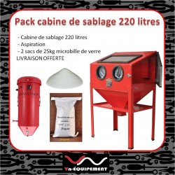Pack cabine de sablage 220L avec aspiration et microbille de verre