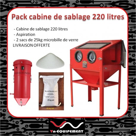 Pack cabine de sablage 220L avec aspiration et microbille de verre