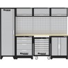 Mobilier / cuisine d'atelier longueur 2640mm comprenant 10 éléments de rangement et 1 plande travail en hêtre