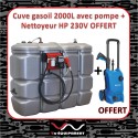 Cuve de stockage gasoil PEHD DP 2000 litres avec pompe 230V
