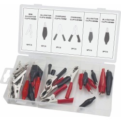 Pince crocodile gainée rouge et noire assortiment - coffret de 28 pcs