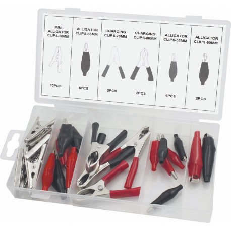 Pince crocodile gainée rouge et noire assortiment - coffret de 28 pcs