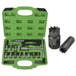 Coffret 17 pièces d’alésoirs pour sièges d’injecteurs – Nettoyage précis multimarques, coupes plates et angulaires, acier 35CrMo