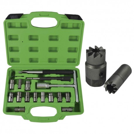 Coffret 17 pièces d’alésoirs pour sièges d’injecteurs – Nettoyage précis multimarques, coupes plates et angulaires, acier 35CrMo