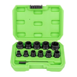 Coffret de 12 Douilles Twist 3/8" pour Extraction Facile d’Écrous Endommagés, Grippés ou Arrondis