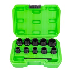 Coffret de 11 douilles twist 3/8" pour extraction d’écrous endommagés – tailles de 10 à 19 mm