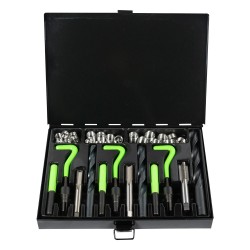 Kit complet d’inserts hélicoïdaux M12x1.75, M14x2, M16x2 avec forets, tarauds, outils d’insertion et spirales – 39 pièces