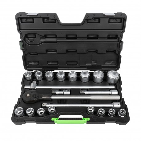 Coffret de 21 outils professionnels 3/4" avec douilles hexagonales de 19 à 50 mm – Cliquet, rallonges et finition zinguée