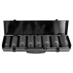 Jeu de 8 douilles à chocs hexagonales 3/4" en CR-MO – tailles 26 à 38 mm – longueur 90 mm, idéal pour travaux intensifs