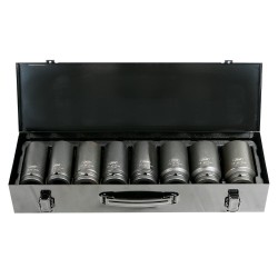 Jeu de 8 douilles à chocs longues hexagonales 3/4" – CR-MO – tailles 24 à 38 mm – idéal pour travaux mécaniques intensifs