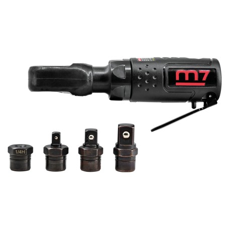 Mini cliquet pneumatique 54 Nm avec têtes interchangeables 1/4", 3/8", 1/2" et embouts 1/4" – 134 mm