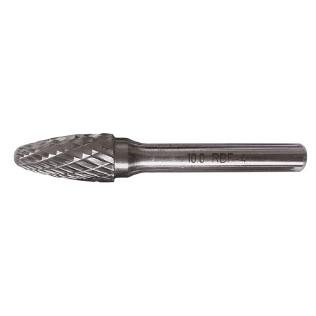 Fraise lime carbure forme F – Ø10 mm – tige Ø6 mm – 60 mm – ogive bout rond – denture croisée CT4 – DIN 8033