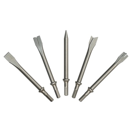 Jeu de 5 burins pour burineur pneumatique – emmanchement hexagonal Ø10.2 mm – modèles SC4201 à SC4205 inclus
