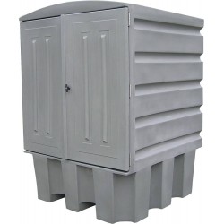 Conteneur de rétention extérieur pour IBC 1000L – PEHD – Portes à clé et passage de fourches - LIVRAISON OFFERTE