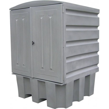 Conteneur de rétention extérieur pour IBC 1000L – PEHD – Portes à clé et passage de fourches - LIVRAISON OFFERTE