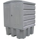 Conteneur de rétention extérieur pour IBC 1000L – PEHD – Portes à clé et passage de fourches - LIVRAISON OFFERTE
