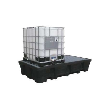 Bac de rétention 1000L PE avec caillebotis acier - format XXL pour 2 IBC