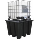 Bac de rétention PE 1100 L pour cuve IBC avec caillebotis acier galvanisé, 4 passages de fourches et charge 1500 kg