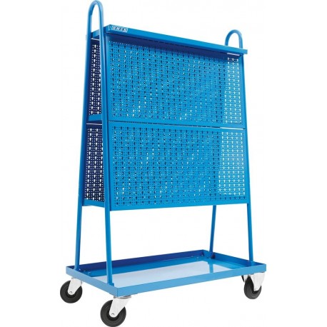 Chariot porte-outils mobile 1000x580x1600mm avec 2 panneaux perforés pour rangement d’atelier