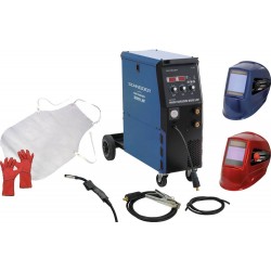 Lot complet poste à souder inverter MIG Fusion 200LW 230V avec 2 cagoules automatiques, gants, tablier cuir